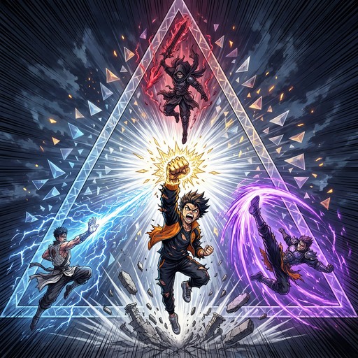 A young man with a glowing golden fist leaps upward inside a giant ...