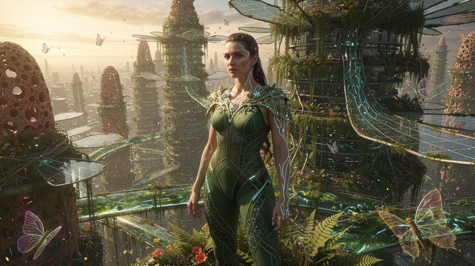 Solarpunk Vision Free Nature Meets Technology Image - Solarpunk, Futuristic, Woman ...