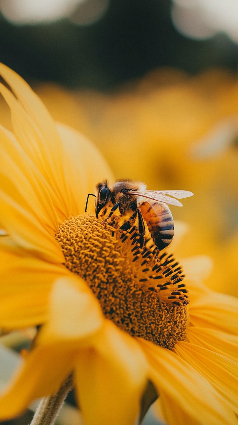 Free Bee on Sunflower Image - Bee, Sunflower, Pollen | Download at ...