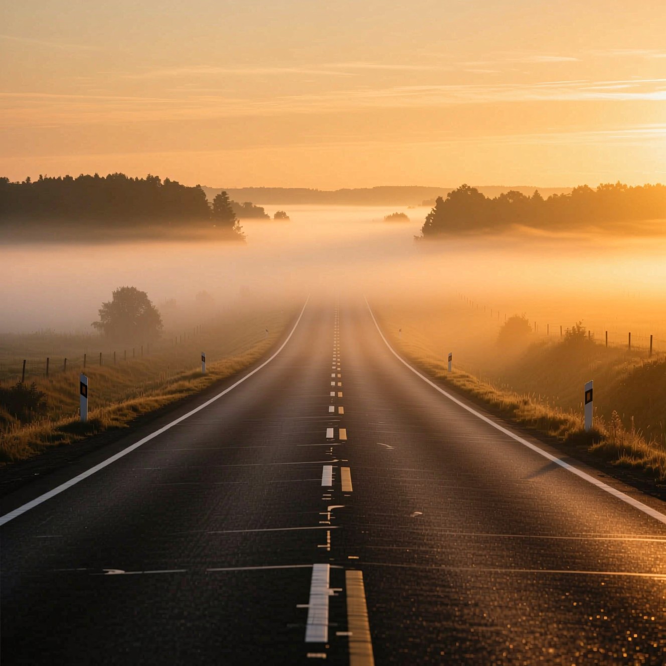 Free Misty Golden Highway Photo - Road, Mist, Fog | Download at StockCake