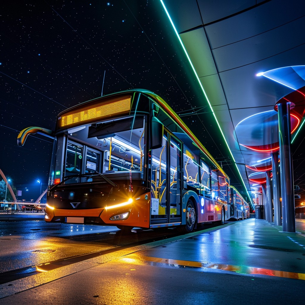 Free Illuminated Night Bus Image - Night, Bus, City | Download at StockCake