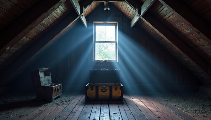Free Illuminated Attic Treasure Image - Attic, Sunbeams, Trunk ...