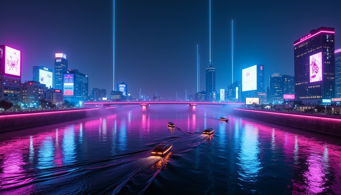 Free Neon River Dreamscape Photo - Cyberpunk, Neon, Futuristic ...