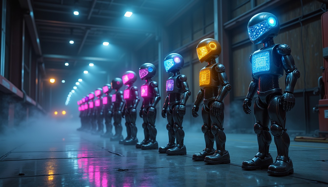 Free Luminous Robot Formation Image - Robots, Cyberpunk, Neon ...