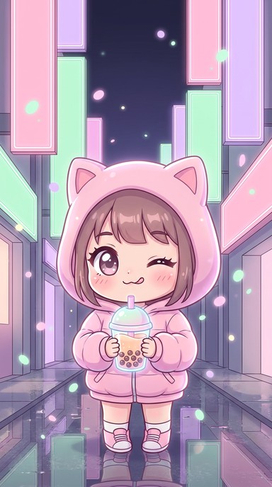 Chubi Style Download Neon Bubble Tea Girl Image - Chibi, Kawaii, Anime | StockCake