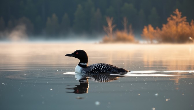 Loon Scene Free Misty loon reflection Image - Loon, Bird, Wildlife | Download at ...