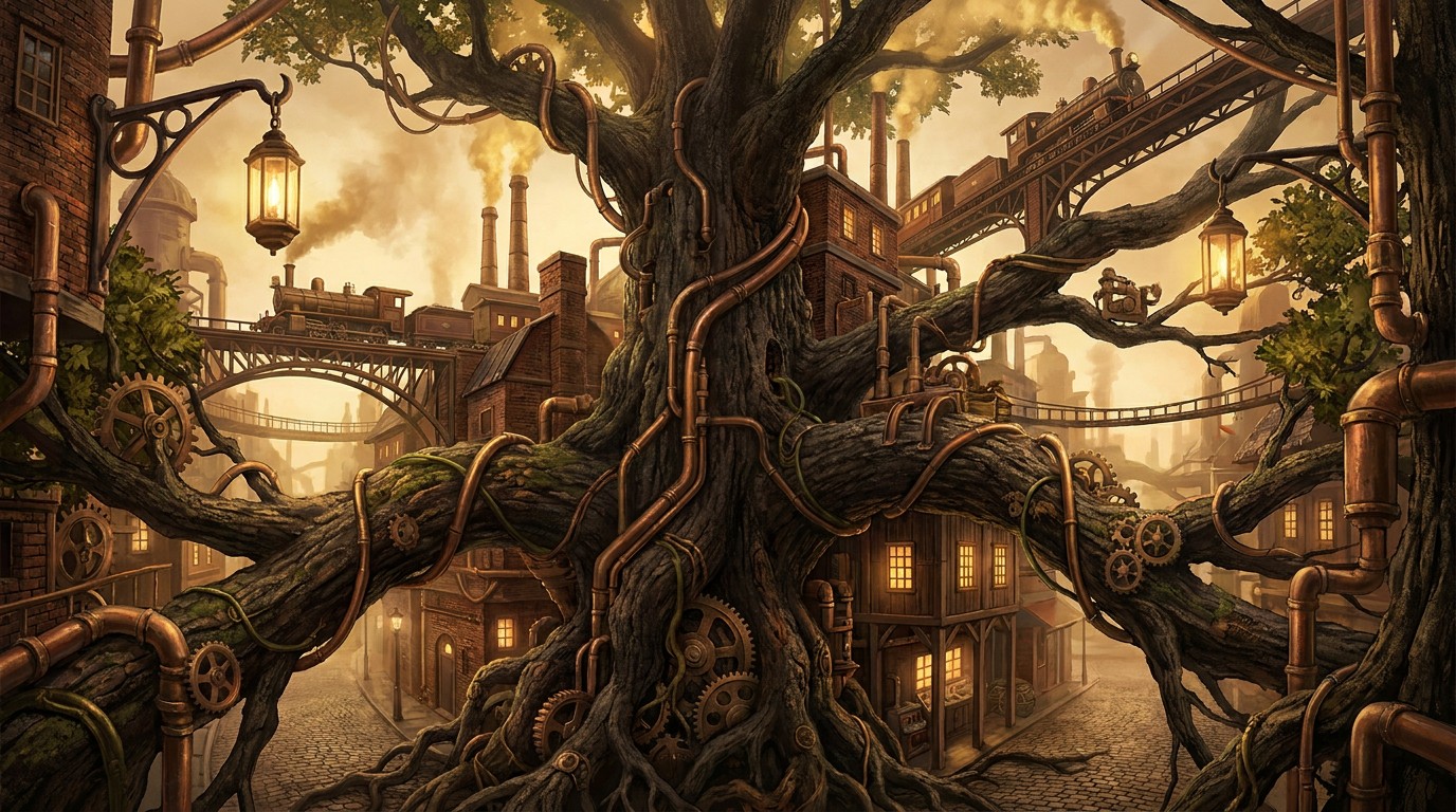 Steampunk Style Tree Free Steampunk Tree City Image - Steampunk, Tree, Cityscape | Download ...