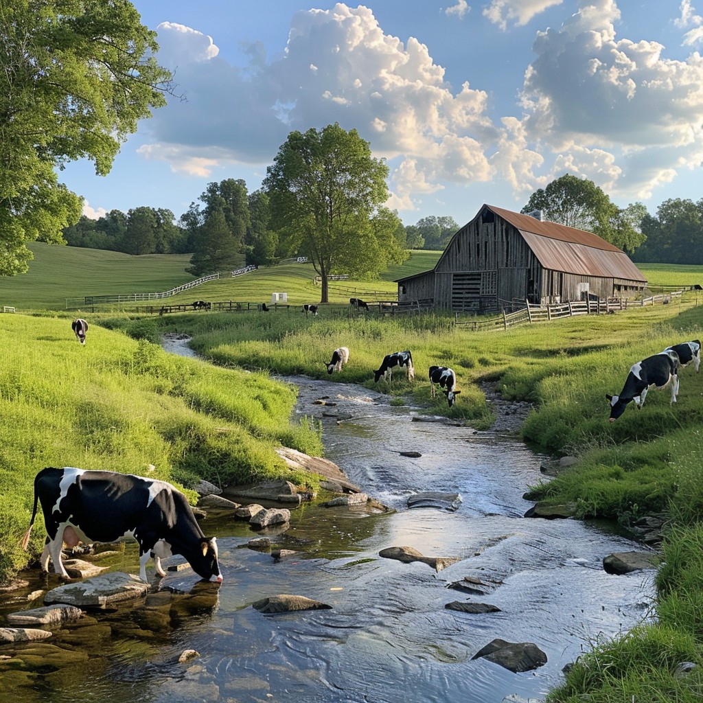 Free Bucolic Farm Scene Image - Farm, Cattle, Stream | Download at ...