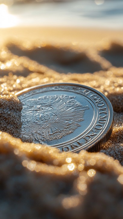 Free Coin in Sand Image - Coin, Sand, Beach | Download at StockCake