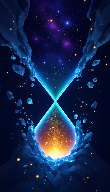 Blue Object Radiation Golden energy flows through a narrowing portal connecting purple ...