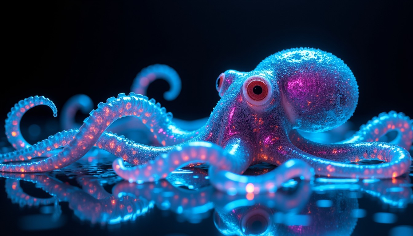 Free Luminous Digital Octopus Image - Octopus, Bioluminescent, Digital ...