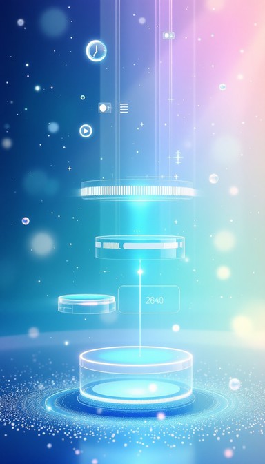 Luminous holographic rings float in a serene digital space, creating an ...