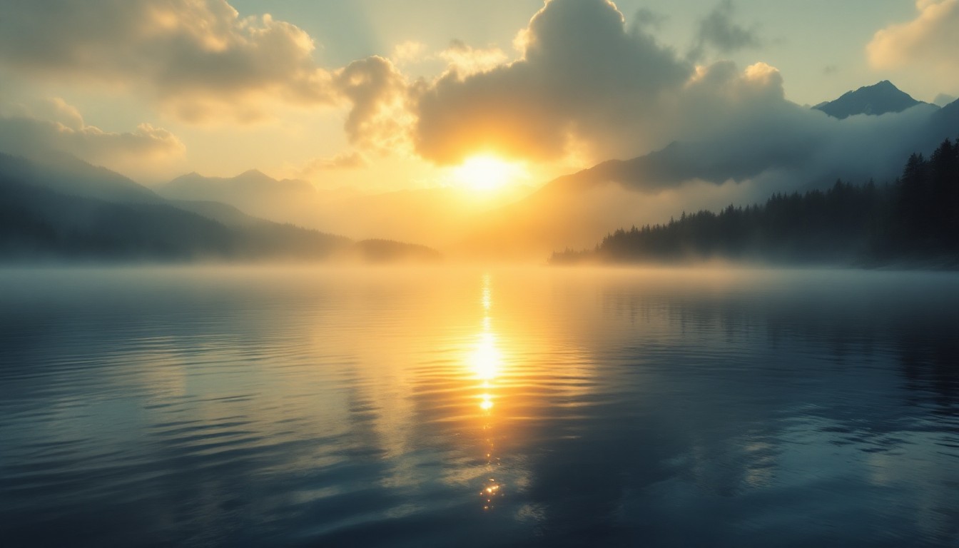 Free Misty Lake Dawn Image - Sunrise, Lake, Mountains | Download at ...