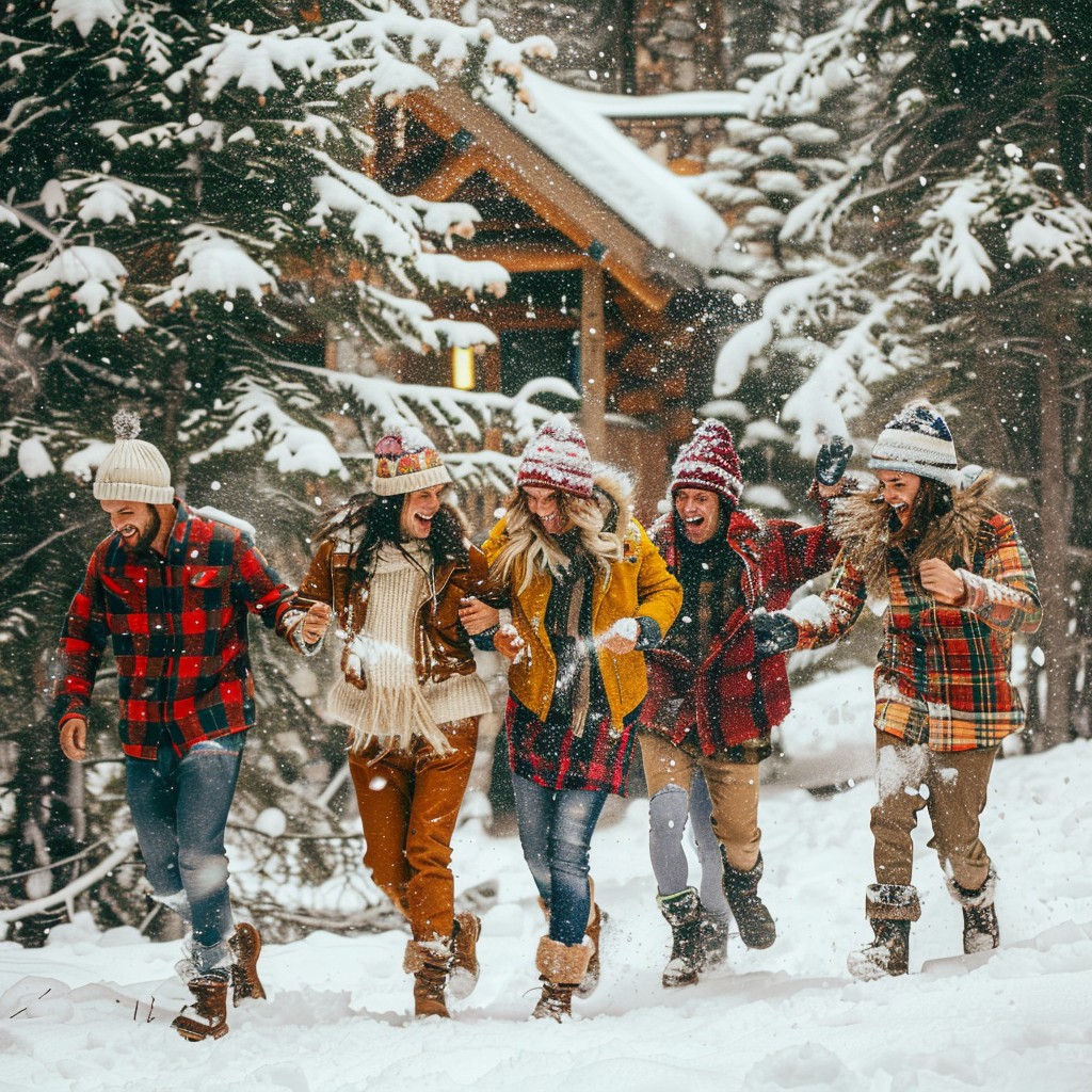 Free Winter Cabin Fun Image - Winter, Friends, Snow | Download at StockCake