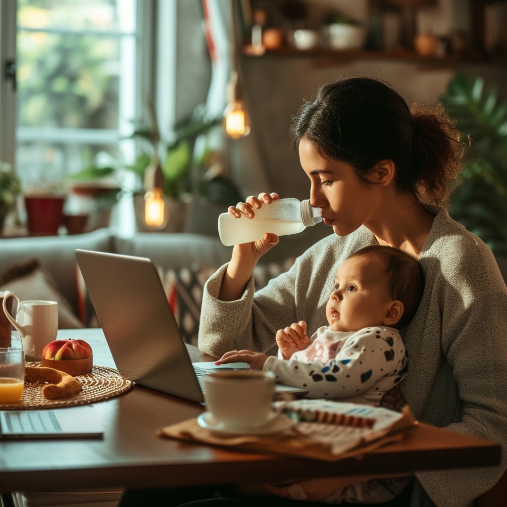 Multitasking Mom Free Multitasking Motherhood Moment Image - Mother, Baby, Laptop ...
