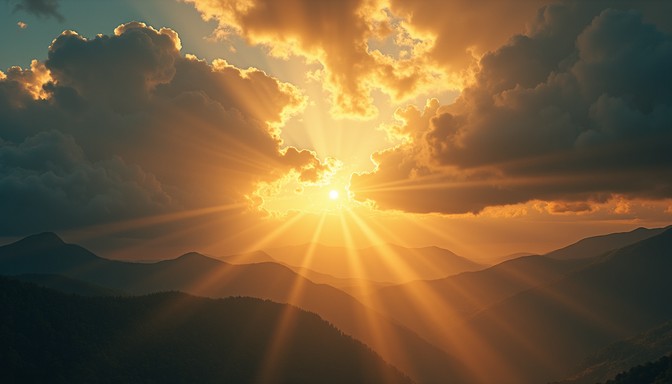 Free Heavenly Golden Rays Image - Sunbeam, Mountains, Clouds | Download ...