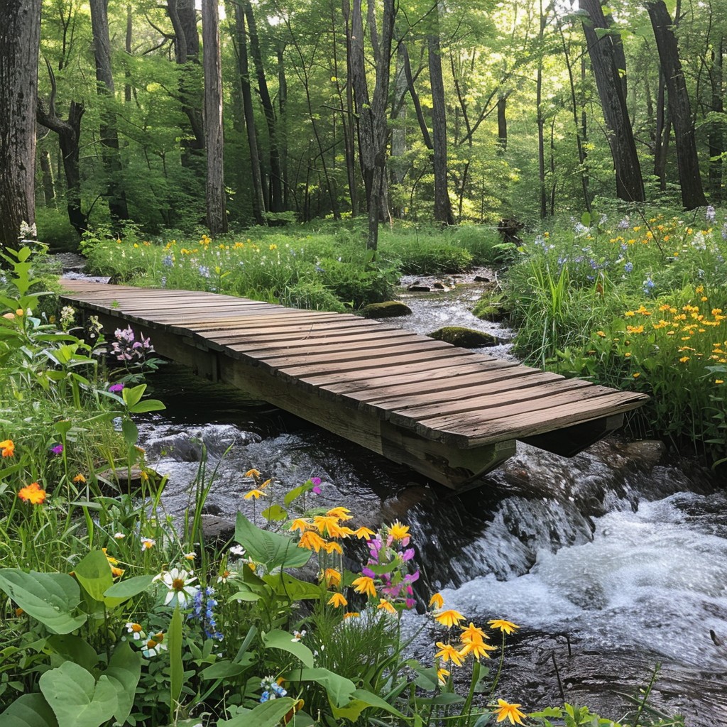 Forest Bridge Spring Free Forest Wooden Bridge Image - Forest, Bridge, Stream | Download at ...