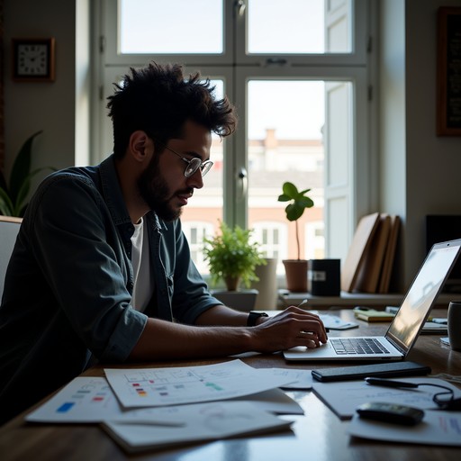 Free Busy work setup Image - Desk, Laptop, Papers | Download at StockCake