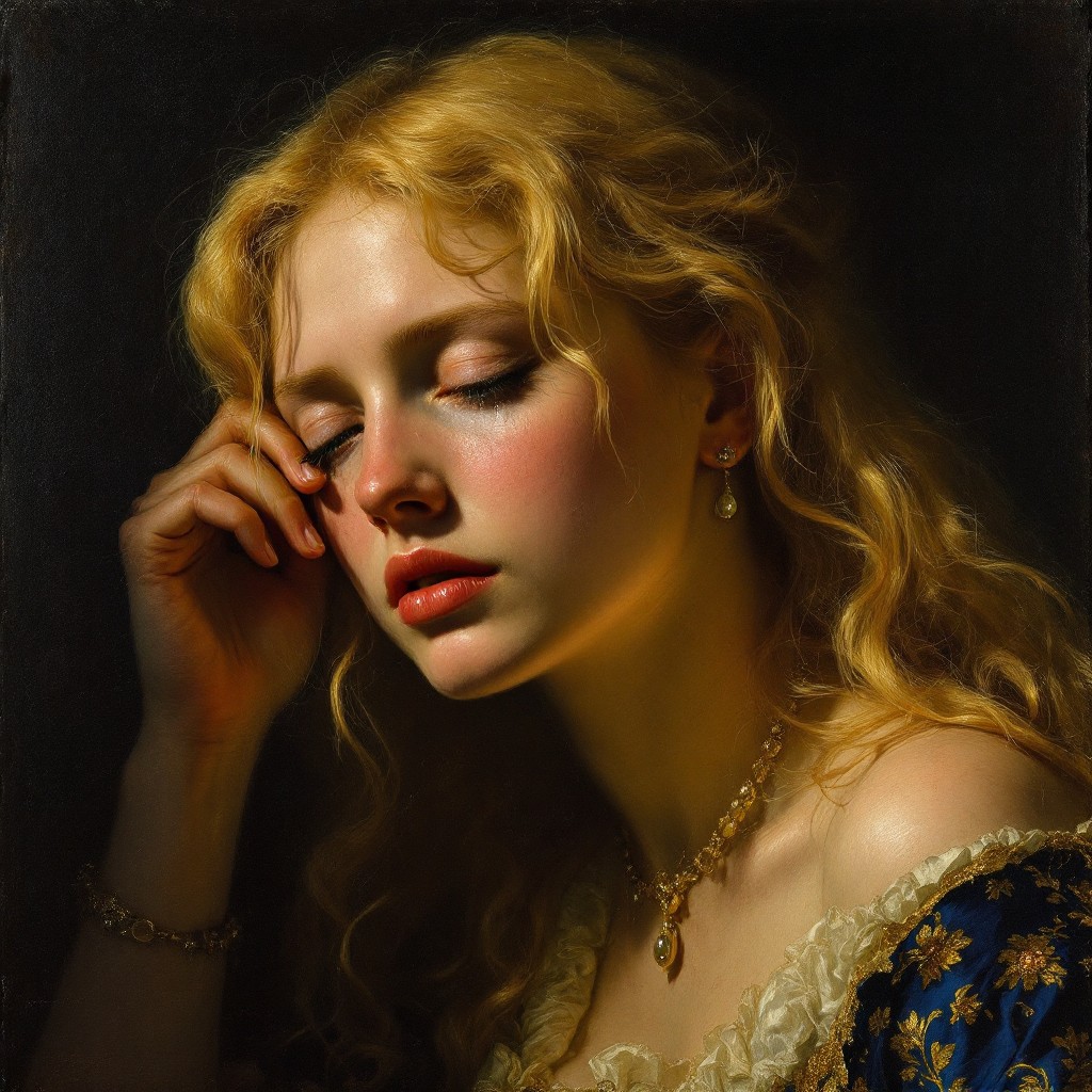 金色フレームの女性肖像画 悲しみの肖像の画像をダウンロード - 女性, ブロンド, ポートレート