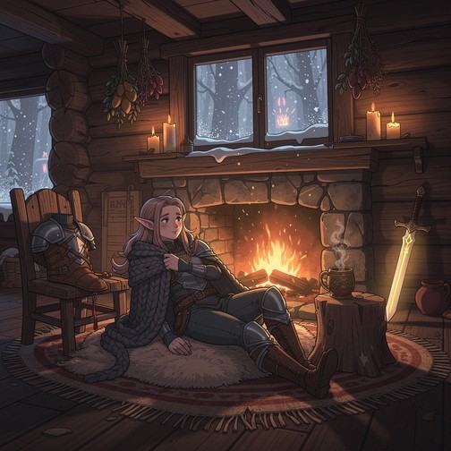 Resting Elf Free Fireside Elf Warrior Image - Elf, Warrior, Cabin | Download at ...