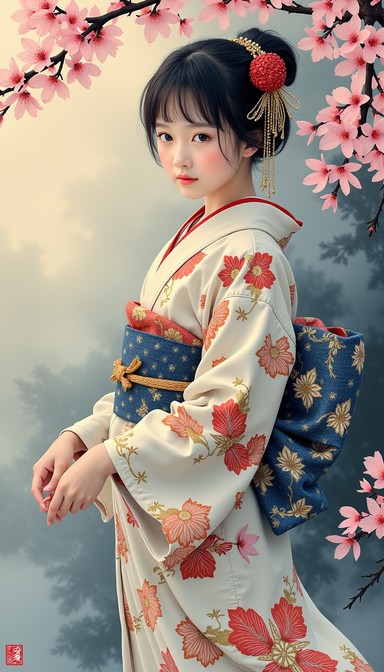Free Cherry Blossom Elegance Image - Kimono, Indigo, Sakura | Download ...