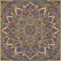 Ornate Islamic geometric pattern illustration with a blue star at the ...
