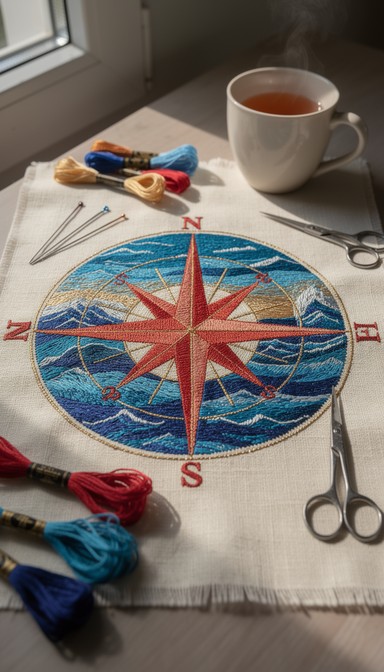 Free Compass Rose Embroidery Image - Embroidery, Compass, Nautical ...