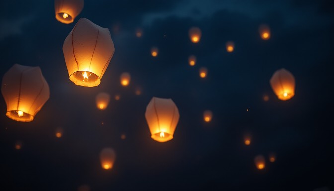 Free Glowing Sky Lanterns Image - Lanterns, Sky, Night | Download at ...