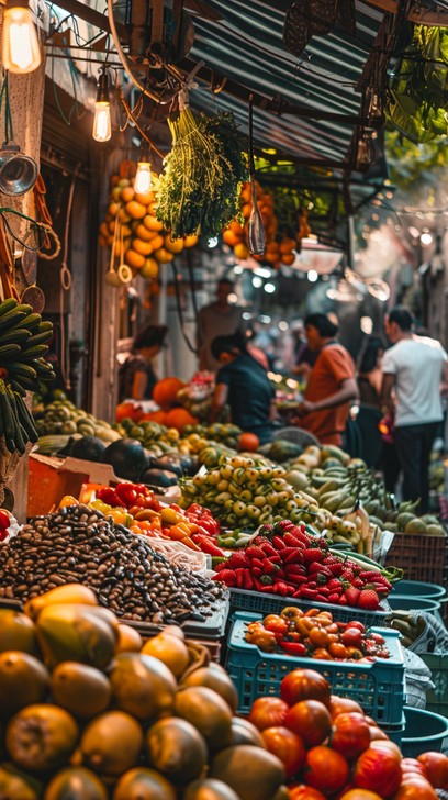 Market Setting Images Free Bustling Market Scene Image - Market, Fruits, Vegetables ...