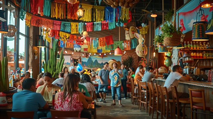 Free Festive Restaurant Scene Image - Restaurant, Vibrant, Decorations ...