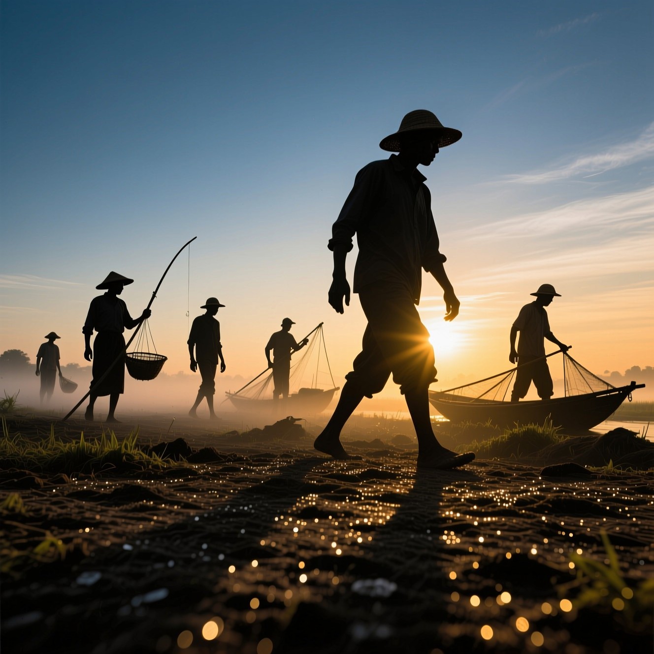 Workers Rising Free Dawn Workers Rising Photo - Sunrise, Workers, Silhouettes ...