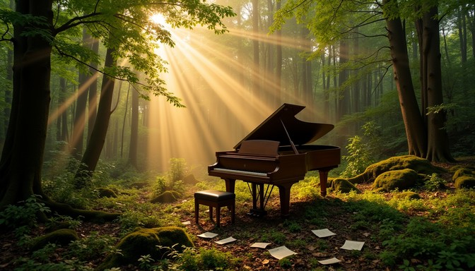 Musical Instruments Forest Free Woodland Piano Sanctuary Image - Piano, Forest, Sunbeams ...