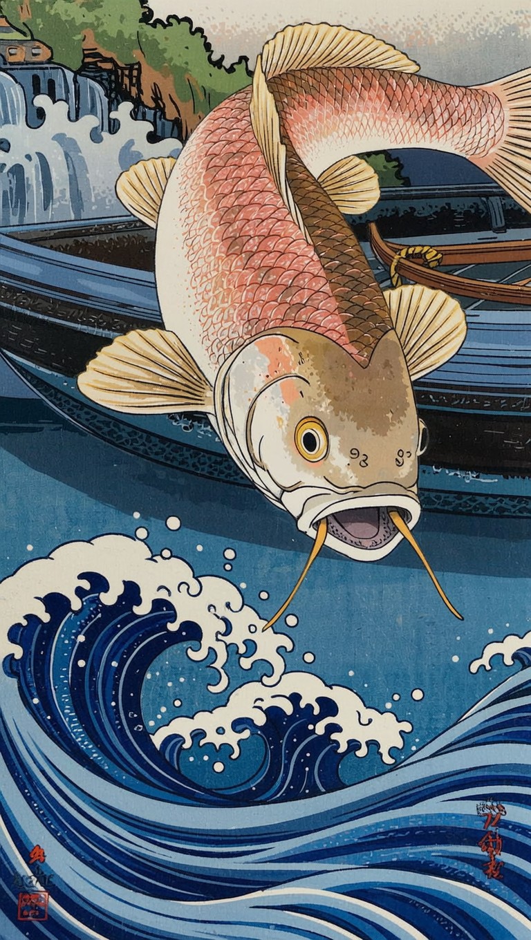 波間の鯉の画像をダウンロード - 鯉, 浮世絵, 魚 | StockCake