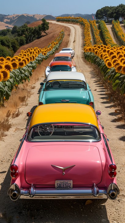 Free Vintage Cars Parade Image - Vintage, Cars, Sunflowers | Download ...