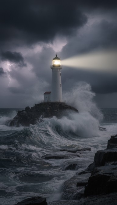 Free Lighthouse Defies Storm Image - Lighthouse, Storm, Waves ...