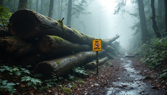 Cleared Tree Path Block Free Forest Path Blocked Image - Forest, Mist, Logs | Download at StockCake