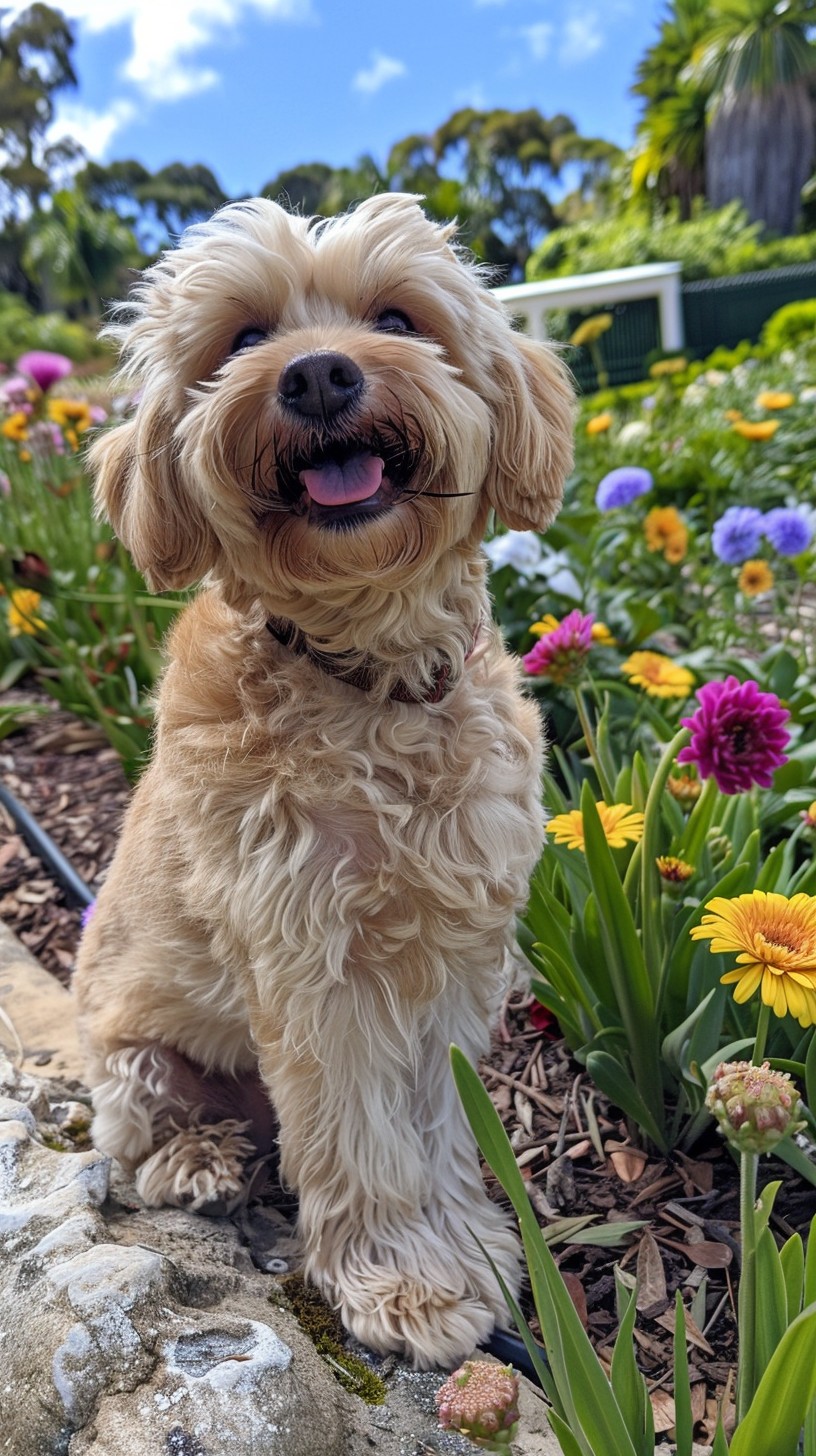 Pooch Free Happy Pooch Posing Image - Dog, Flowers, Garden | Download at ...
