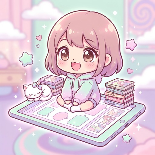 Chibi Def Cute chibi anime illustration of a happy girl in a mint hoodie sitting ...