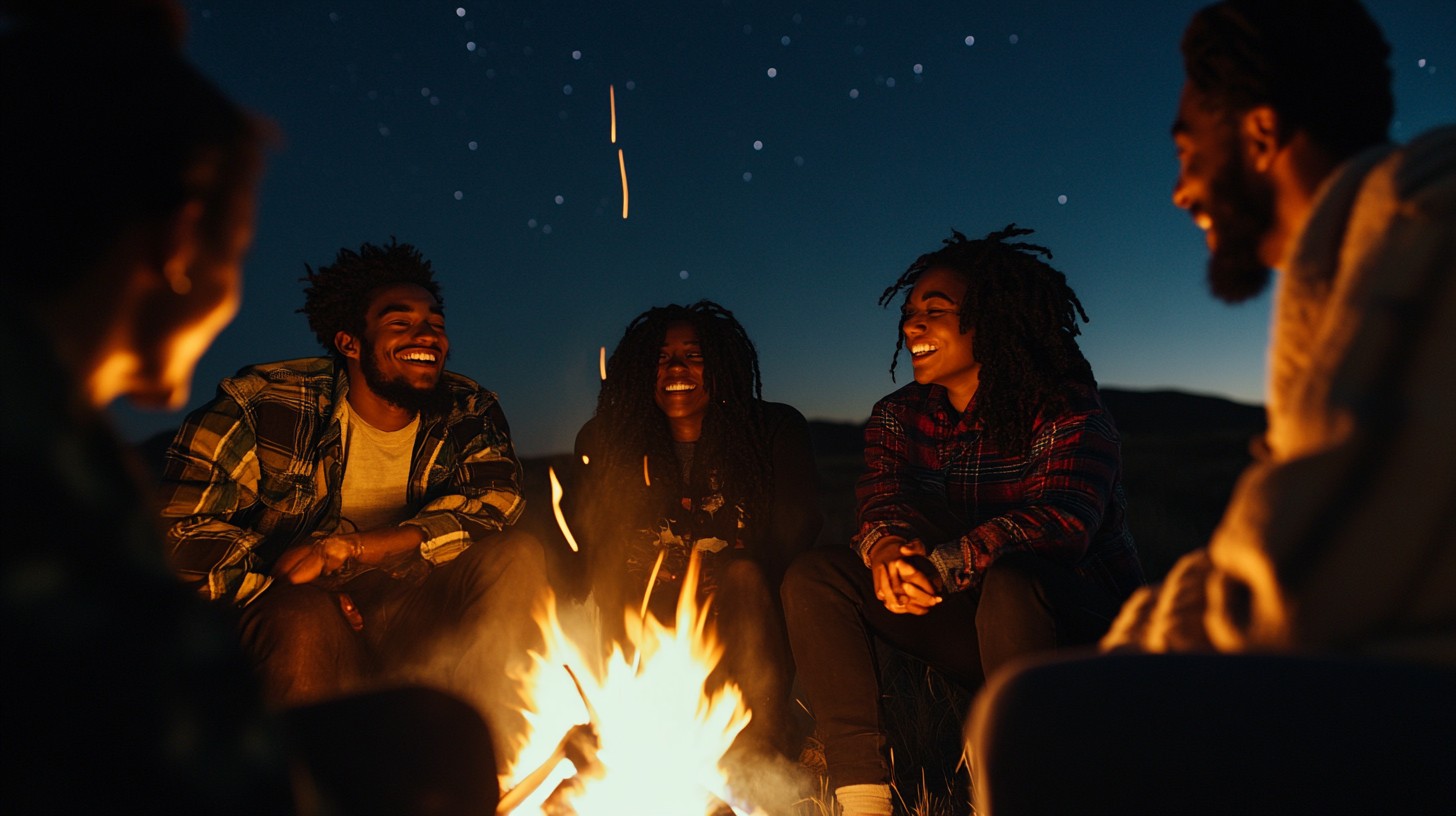 Free Friends Enjoying Campfire Image - Friends, Campfire, Laughter ...