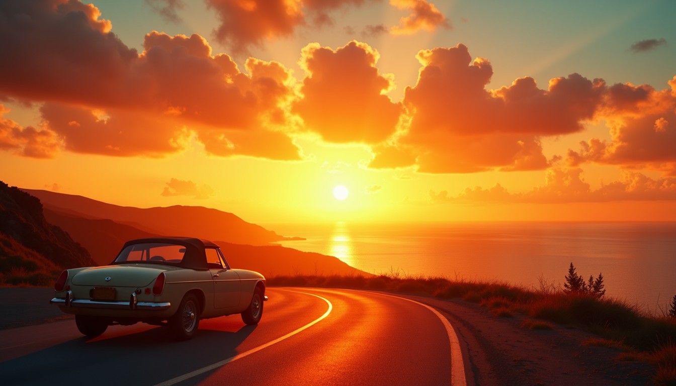 Free Golden Hour Journey Image - Sunset, Convertible, Coastal ...