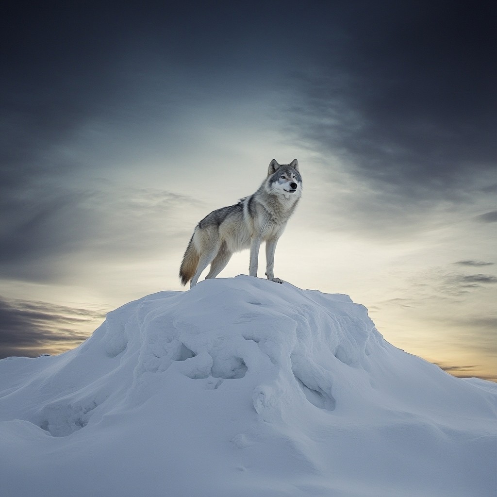 Free Wolf on snow Image - Wolf, Snow, Twilight | Download at StockCake
