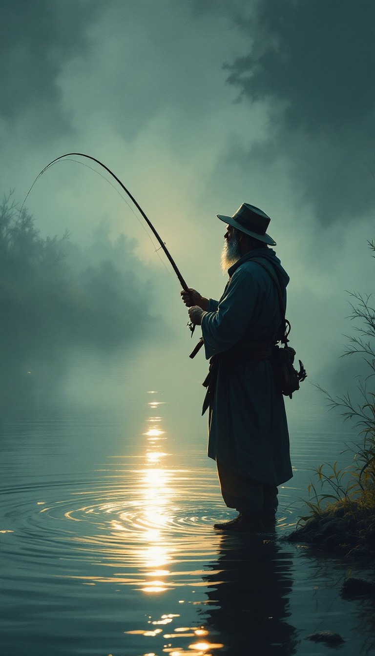 Fishing Visual Free Dawn Fishing Silhouette Image - Fishing, Dawn, Misty | Download at ...