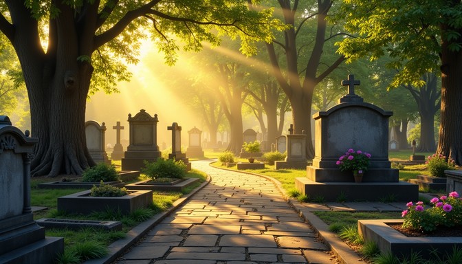 Free Sacred Golden Path Image - Cemetery, Sunlight, Gravestones ...