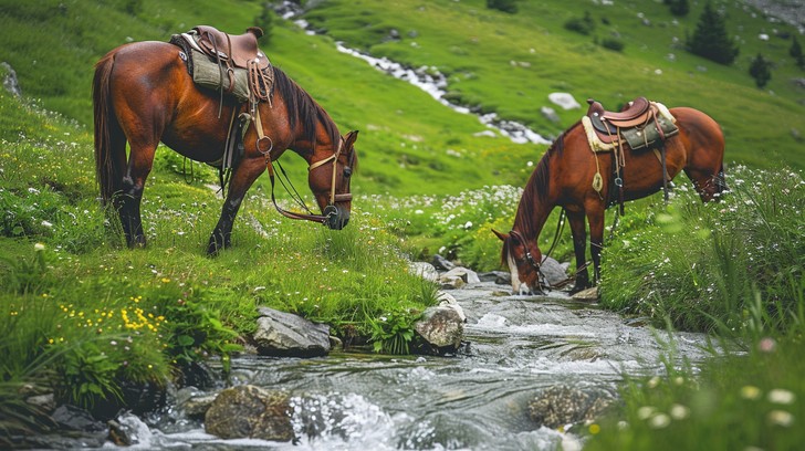 Stallion Streams Free Horses by Stream Image - Horses, Stream, Grazing | Download at ...