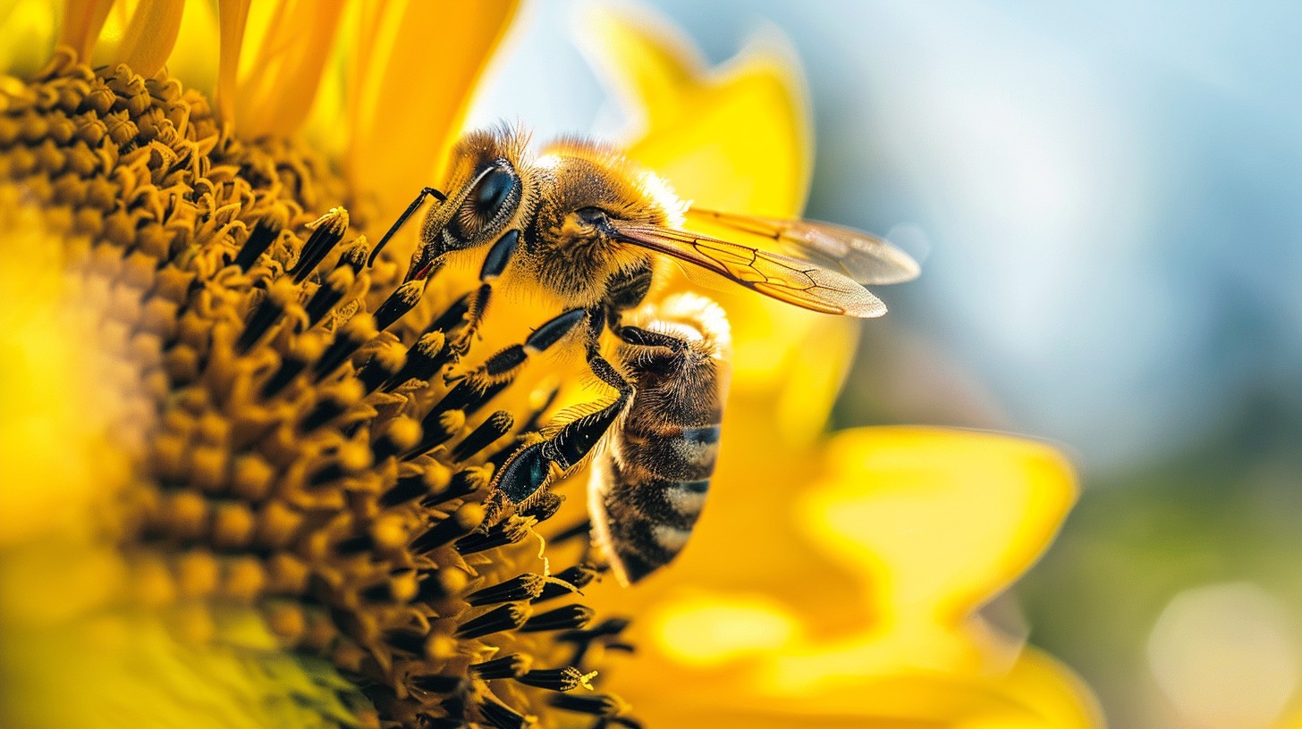 Free Bee on Sunflower Image - Bee, Sunflower, Pollen | Download at ...