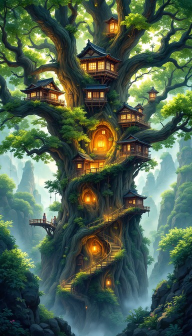 Treehouse Trditional Free Magical Treehouse Village Image - Treehouse, Magical, Fantasy ...