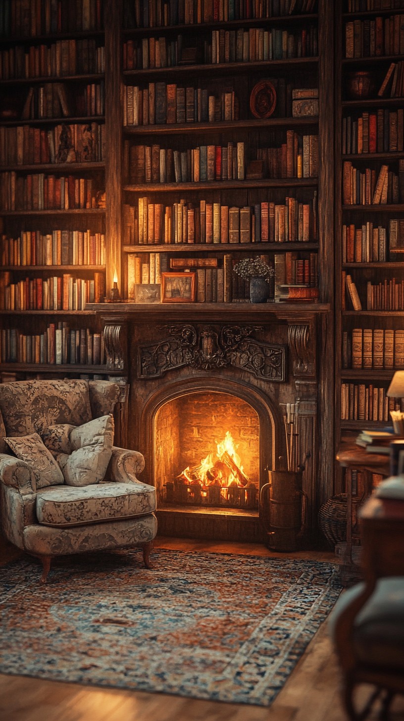 Free Cozy library fireplace Image - Library, Fireplace, Cozy | Download ...