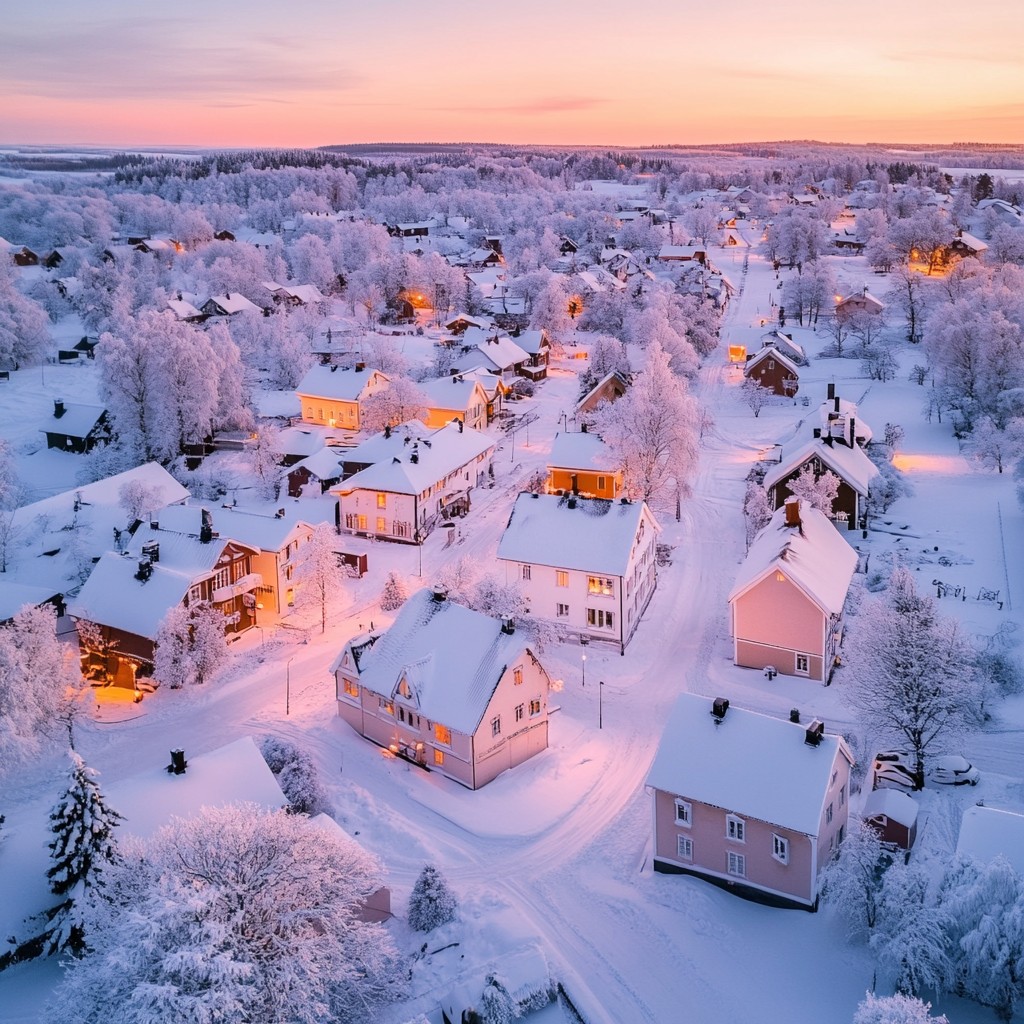 Free Snowy village dusk Image - Winter, Village, Sunset | Download at ...