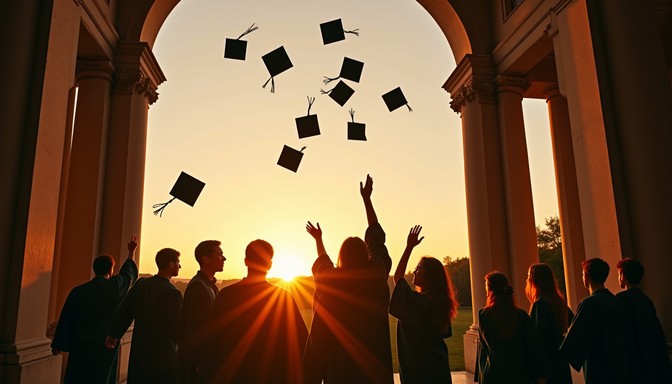 Graduation Caps Fading Free Caps Against Sunset Image - Graduation, Sunset, Celebration ...