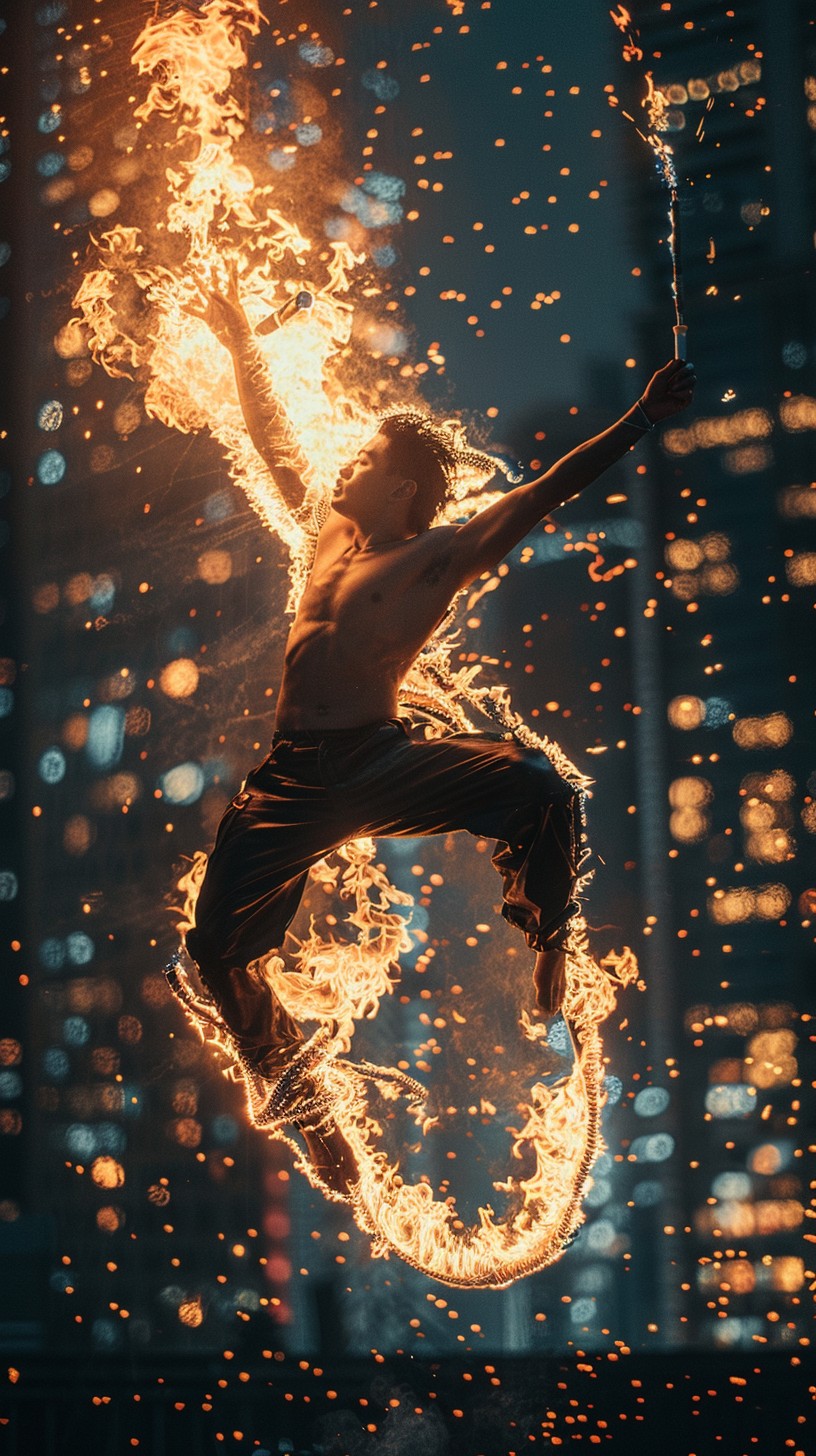 Acrobat Using Fire Free Fiery Aerial Acrobatics Image - Performance, Fire, Acrobat ...